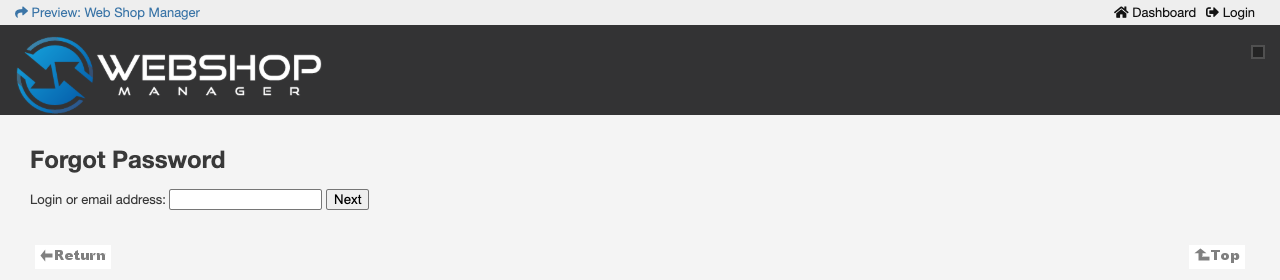 Forgot Password page with the Login or email address box and the Next button