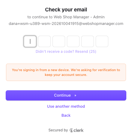 Check your email screen with the new-device message