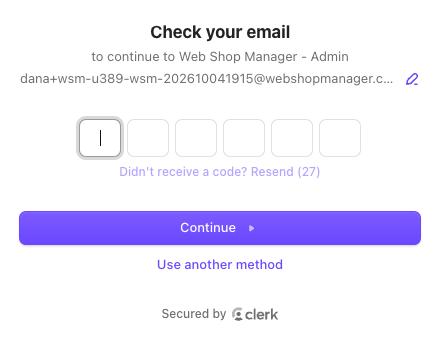 Check your email screen with six code boxes