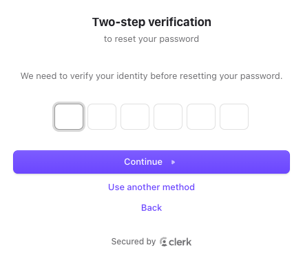 Two-step verification screen shown before the password reset is saved