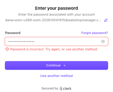 Password is incorrect message